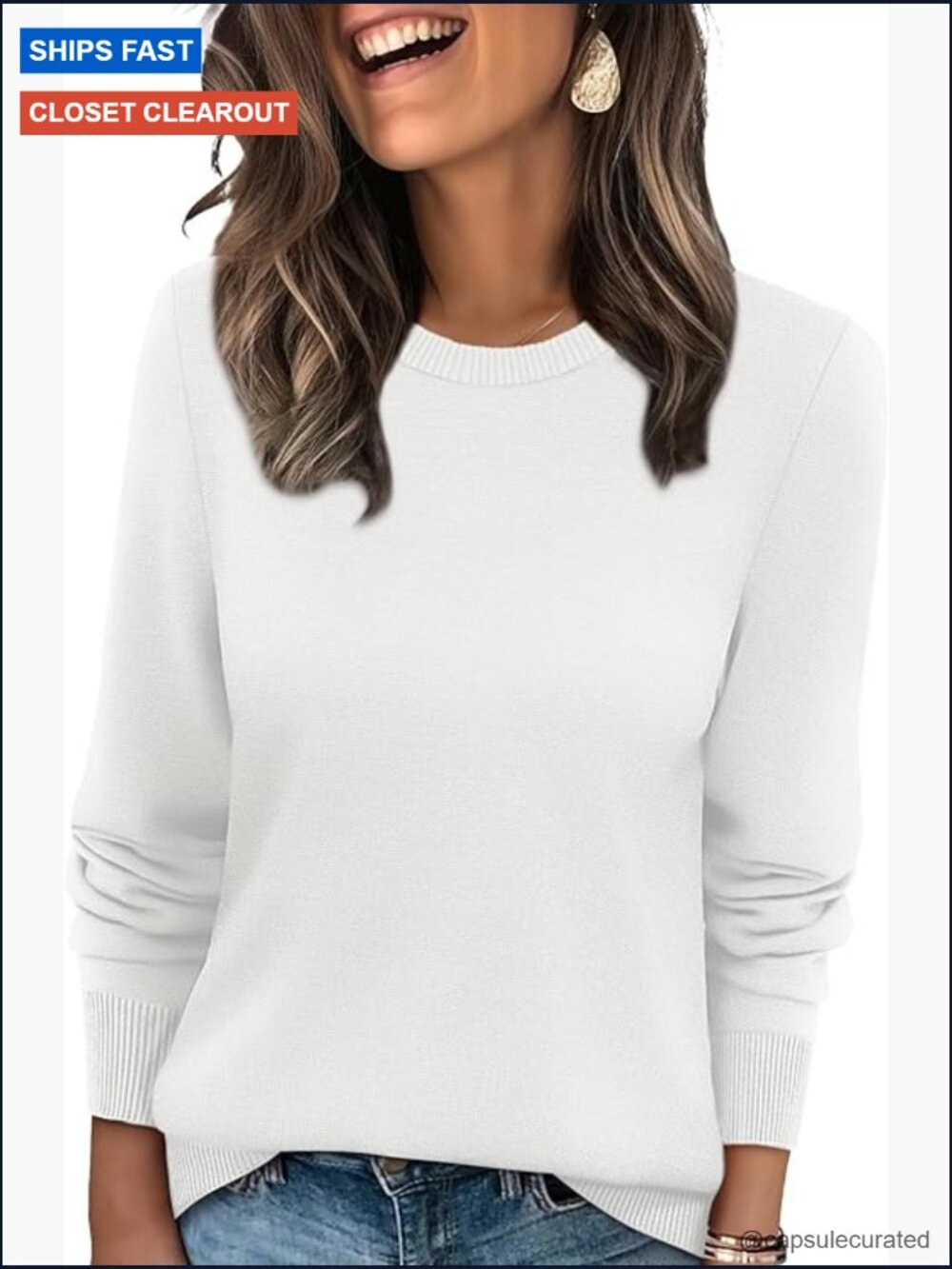Lightweight Crewneck Pullover Sweater Long Sleeve Fall Tops Loose Fit Knit